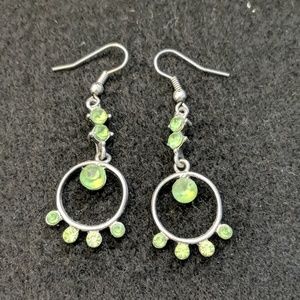 Silver and Green Glass drop earrings